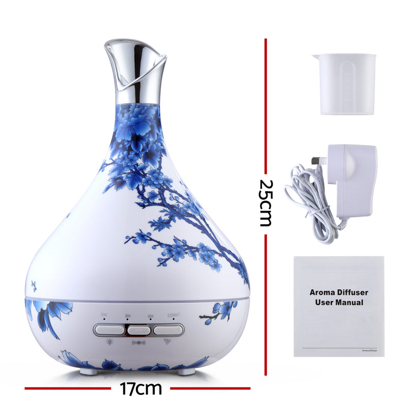 DEVANTI Aroma Diffuser Aromatherapy LED Night Light Air Humidifier Purifier Blue And White Porcelain Pattern 300ml - Coll Online