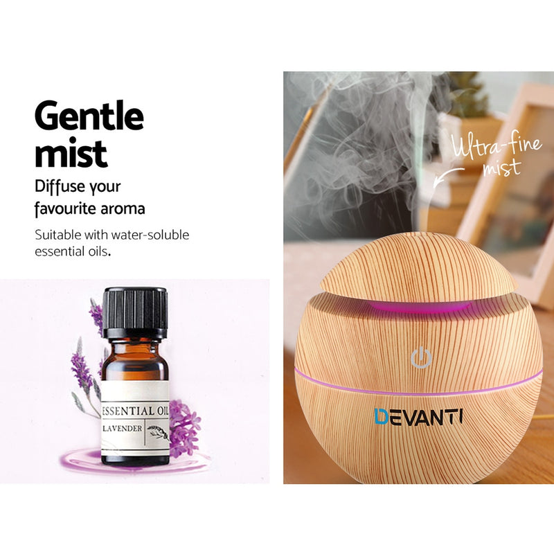Devanti Aromatherapy Diffuser Aroma Essential Oils Air Humidifier LED Light 130ml - Coll Online