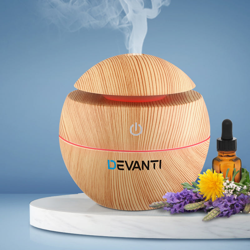 Devanti Aromatherapy Diffuser Aroma Essential Oils Air Humidifier LED Light 130ml - Coll Online