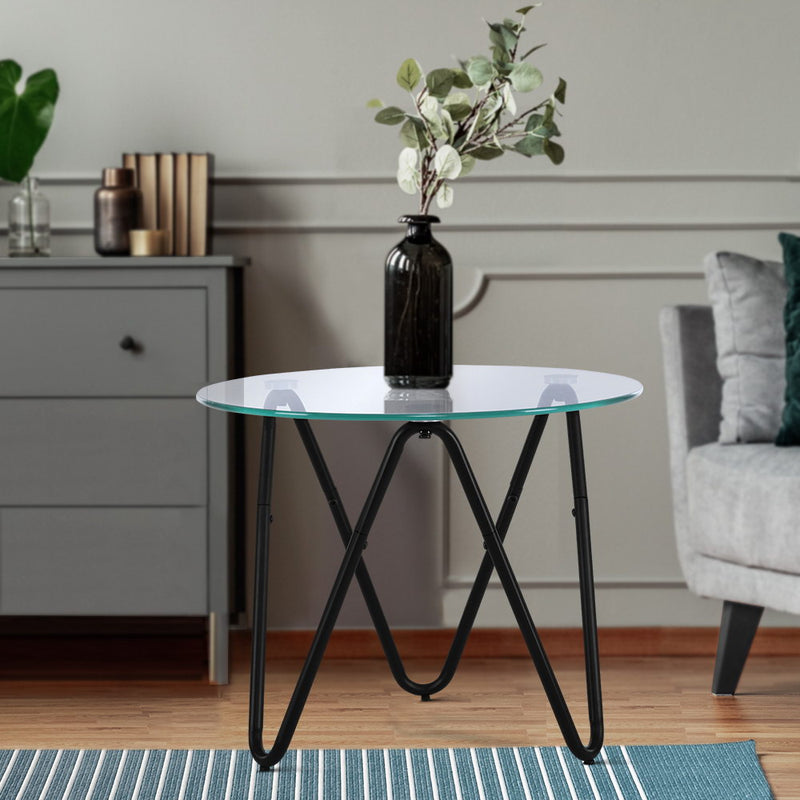 Artiss Coffee Table Glass End Side Tables High Gloss Display Modern Furniture 50X50CM - Coll Online