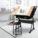 Artiss Tilt Drafting Table Stool Set - Natural & Black - Coll Online