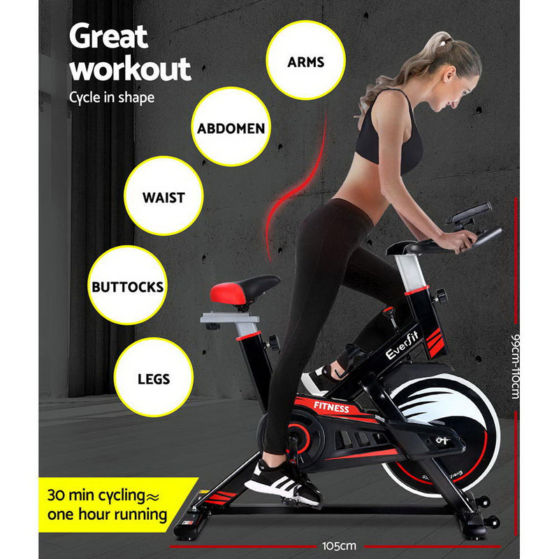 Everfit Spin Exercise Bike Fitness Commercial Home Workout Gym Equipment Black - Coll Online