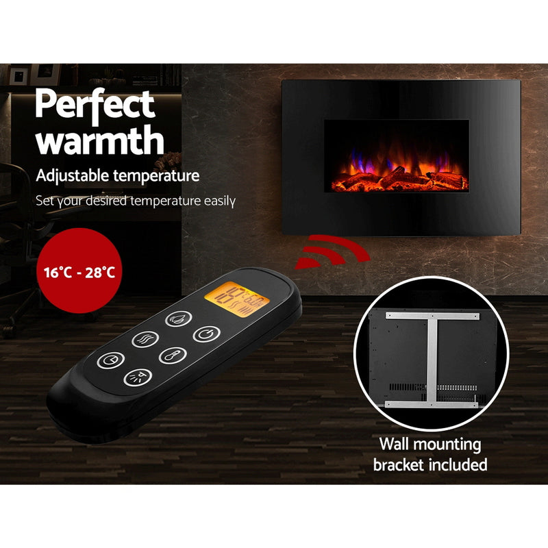 Devanti 2000W Wall Mounted Electric Fireplace Fire Log Wood Heater Realistic Flame - Coll Online