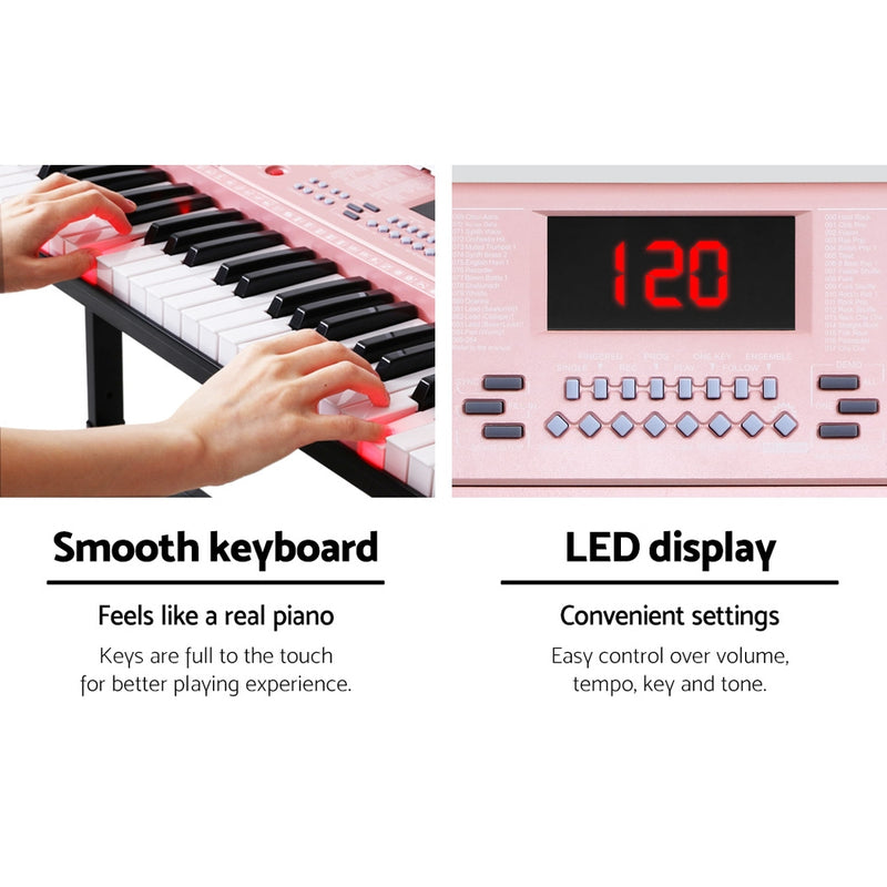 Alpha 61 Key Lighted Electronic Piano Keyboard LED Electric Holder Music Stand - Coll Online