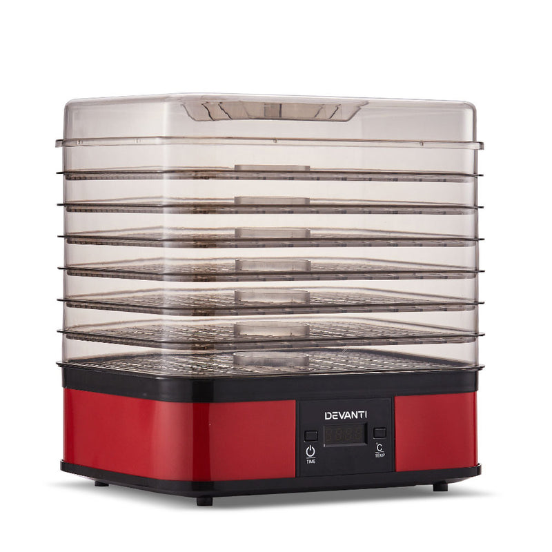 Devanti 7 Trays Food Dehydrators Fruit Dryer Beef Jerky Maker Stainless Steel Red - Coll Online