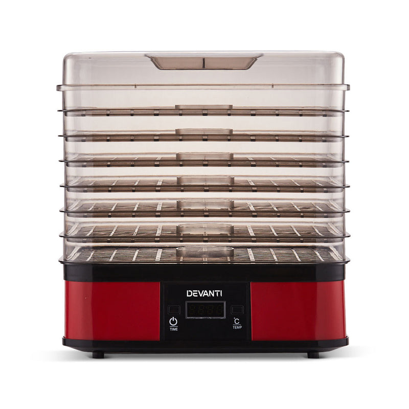 Devanti 7 Trays Food Dehydrators Fruit Dryer Beef Jerky Maker Stainless Steel Red - Coll Online