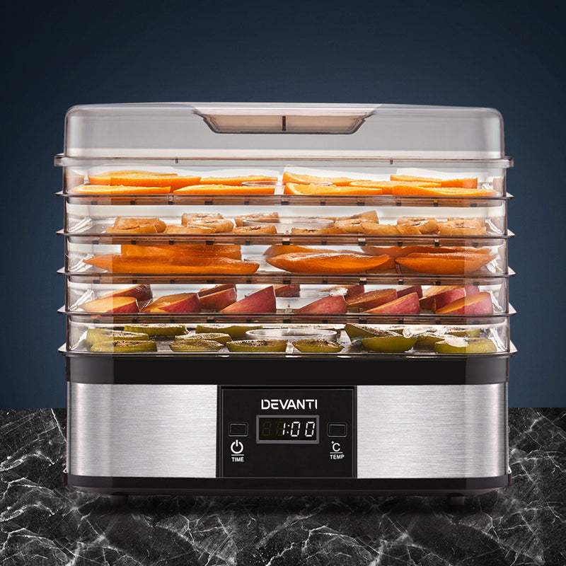 Devanti Food Dehydrator with 5 Trays - Silver - Coll Online