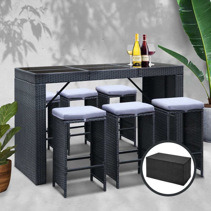 Gardeon 7 Piece Outdoor Dining Table Set - Black - Coll Online