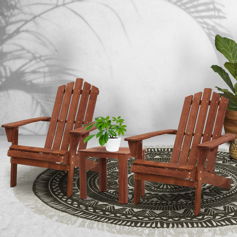 Gardeon Outdoor Sun Lounge Beach Chairs Table Setting Wooden Adirondack Patio Chair Brwon - Coll Online