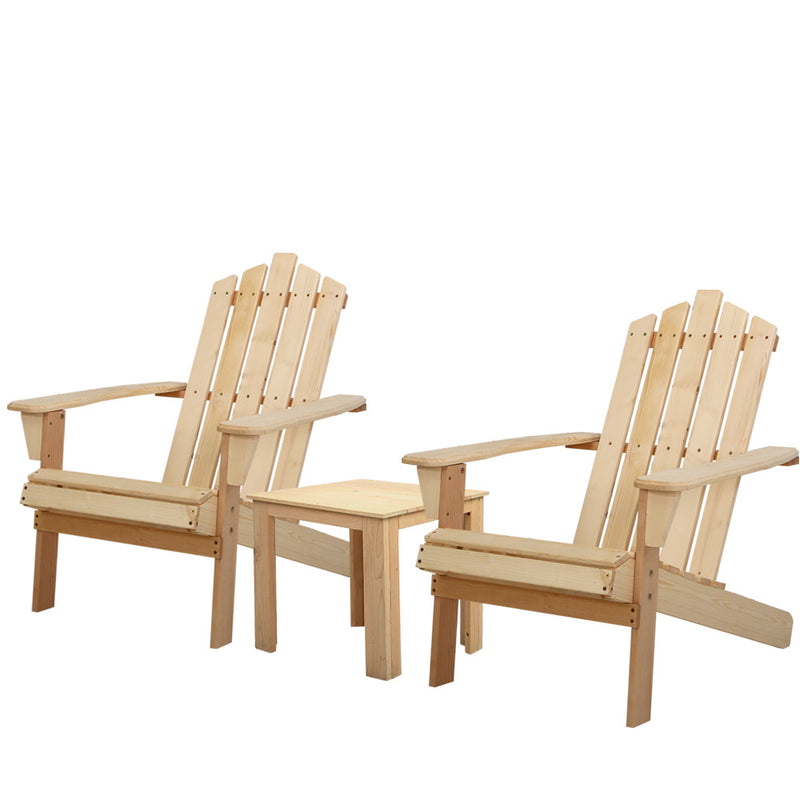 Gardeon Outdoor Sun Lounge Beach Chairs Table Setting Wooden Adirondack Patio Natural Wood Chair - Coll Online