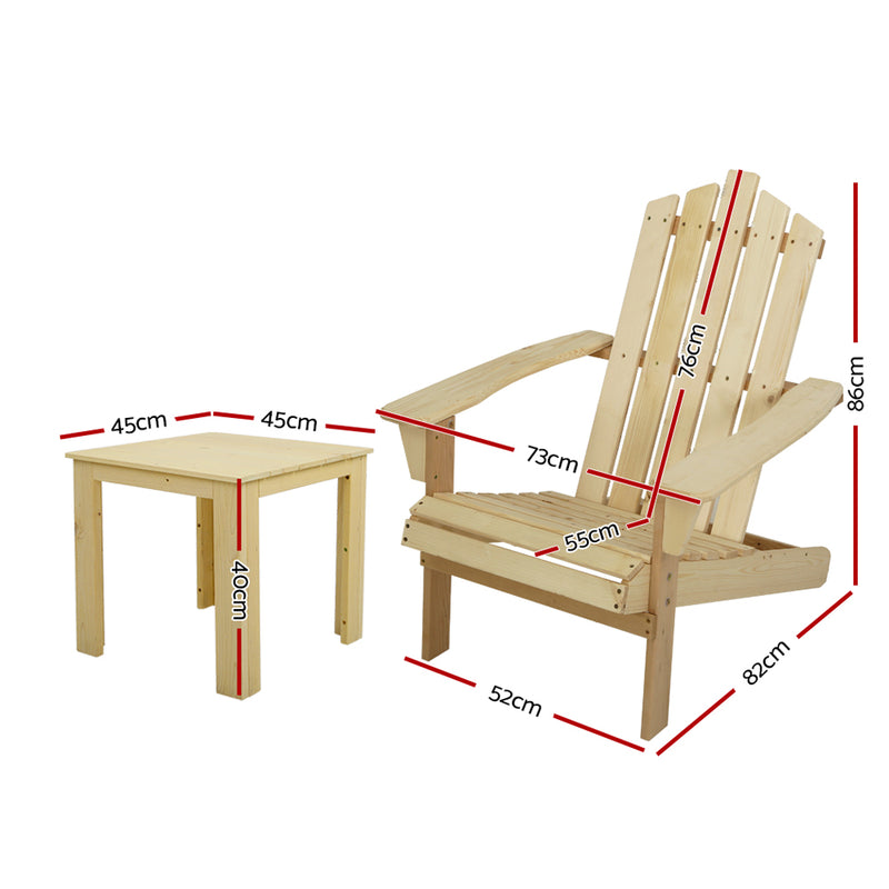 Gardeon Outdoor Sun Lounge Beach Chairs Table Setting Wooden Adirondack Patio Natural Wood Chair - Coll Online