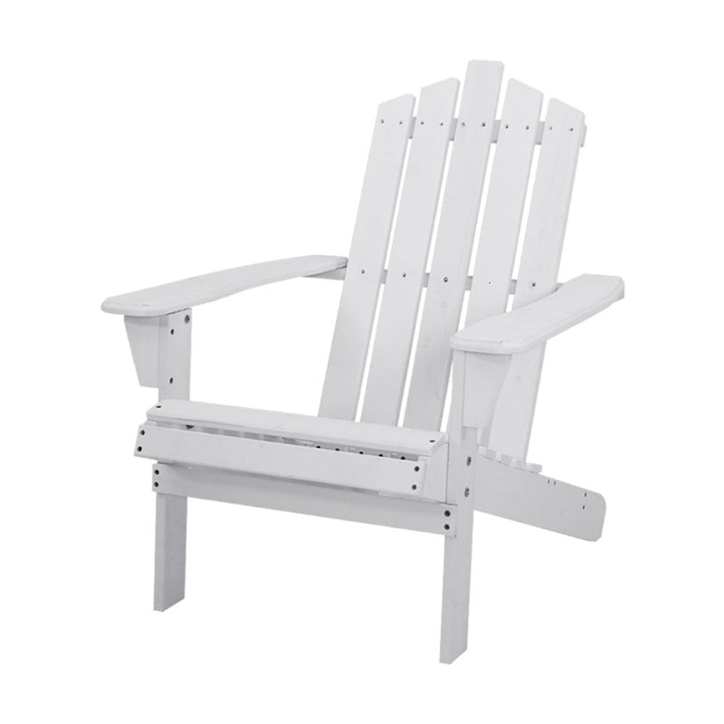 Gardeon Outdoor Sun Lounge Beach Chairs Table Setting Wooden Adirondack Patio - White - Coll Online