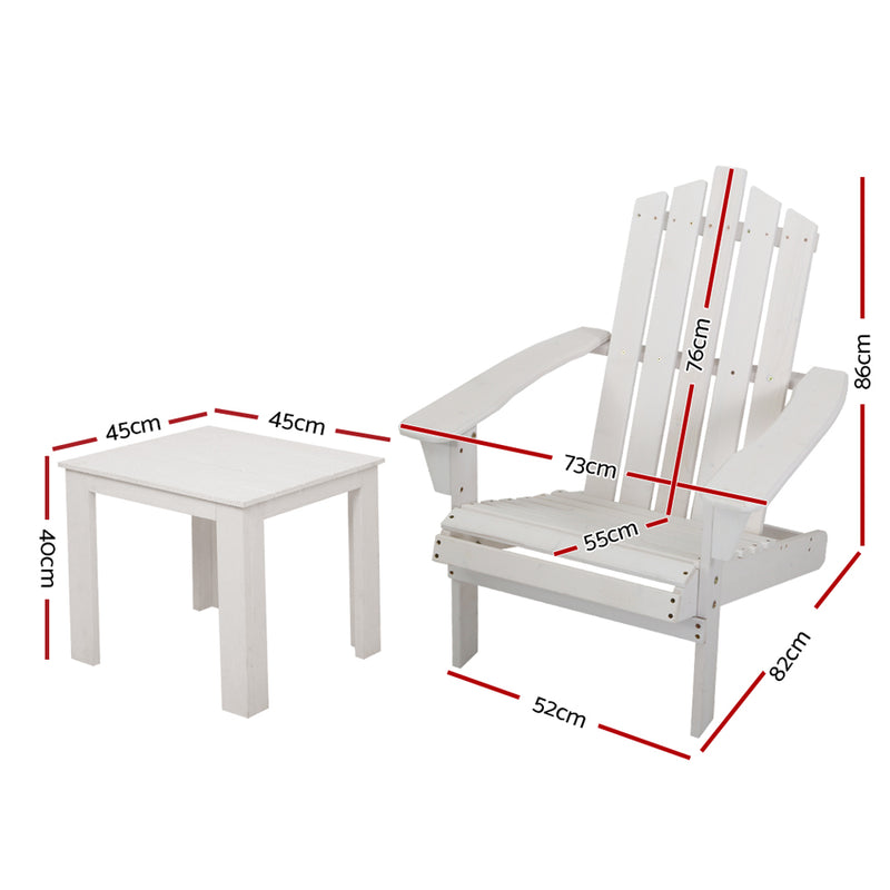 Gardeon Outdoor Sun Lounge Beach Chairs Table Setting Wooden Adirondack Patio Chair White - Coll Online