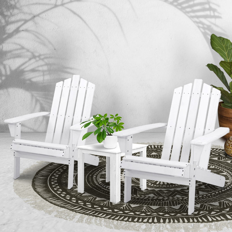 Gardeon Outdoor Sun Lounge Beach Chairs Table Setting Wooden Adirondack Patio Chair White - Coll Online