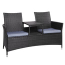 Gardeon 2 Seater Outdoor Wicker Bench - Black