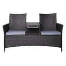 Gardeon 2 Seater Outdoor Wicker Bench - Black