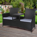 Gardeon 2 Seater Outdoor Wicker Bench - Black