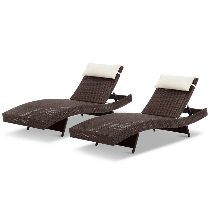 Gardeon Set of 2 Outdoor Wicker Sun Lounges - Brown - Coll Online