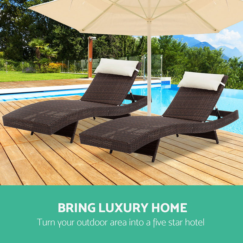 Gardeon Set of 2 Outdoor Wicker Sun Lounges - Brown - Coll Online