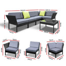 Gardeon 6PC Sofa Set Outdoor Furniture Lounge Setting Wicker Couches Garden Patio Pool - Coll Online