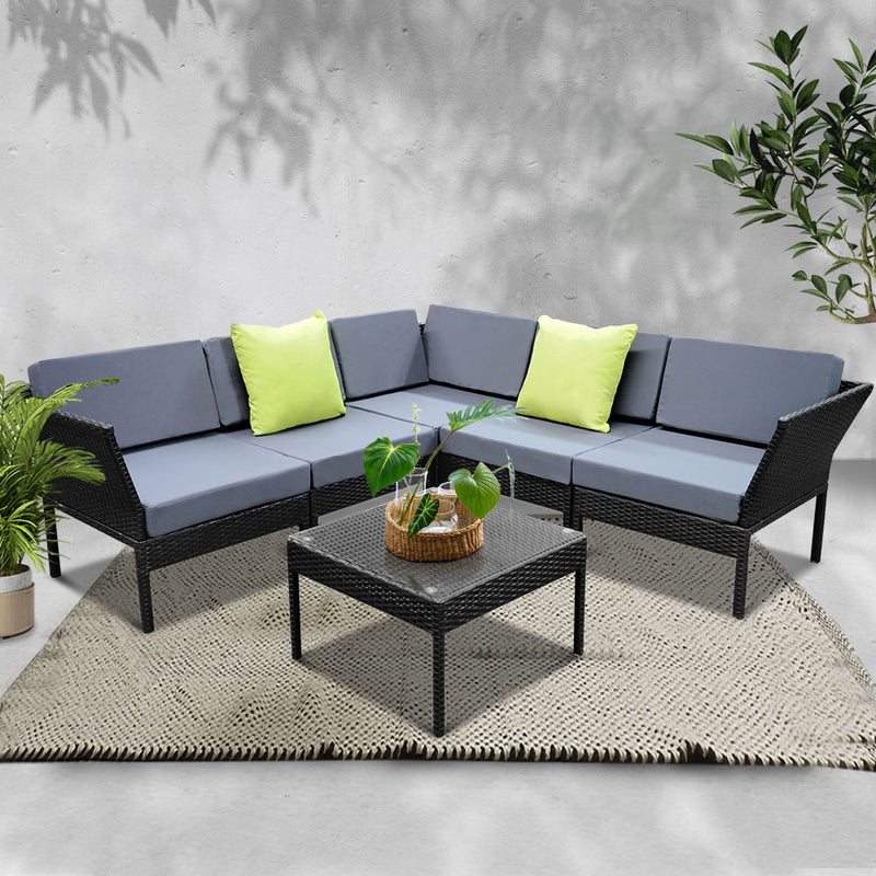 Gardeon 6PC Sofa Set Outdoor Furniture Lounge Setting Wicker Couches Garden Patio Pool - Coll Online