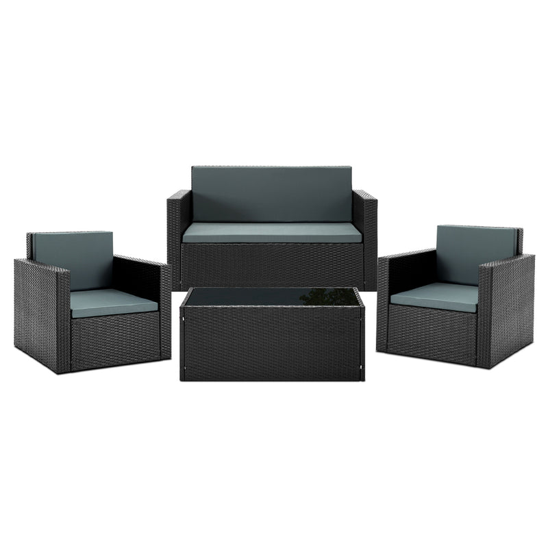 Gardeon 4 Piece Outdoor Wicker Furniture Set - Black