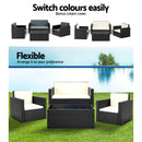 Gardeon 4 Piece Outdoor Wicker Furniture Set - Black