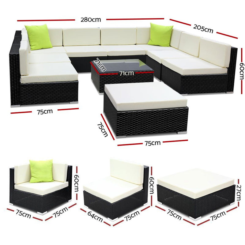 Gardeon 10PC Outdoor Furniture Sofa Set Wicker Garden Patio Lounge - Coll Online