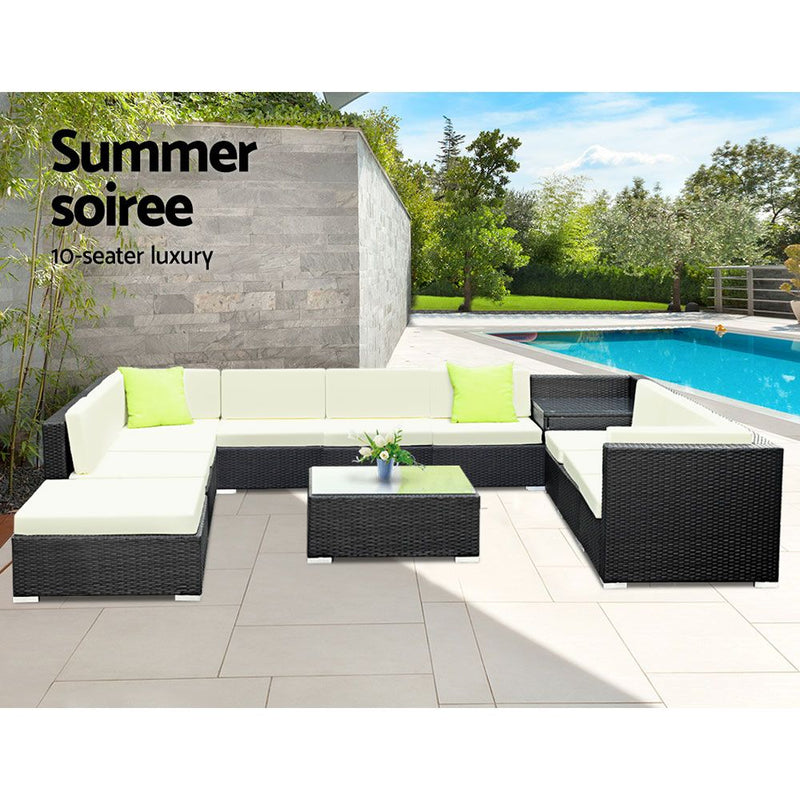 Gardeon 12PC Sofa Set with Storage Cover Outdoor Furniture Wicker - Coll Online