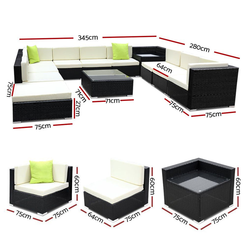 Gardeon 12PC Sofa Set with Storage Cover Outdoor Furniture Wicker - Coll Online