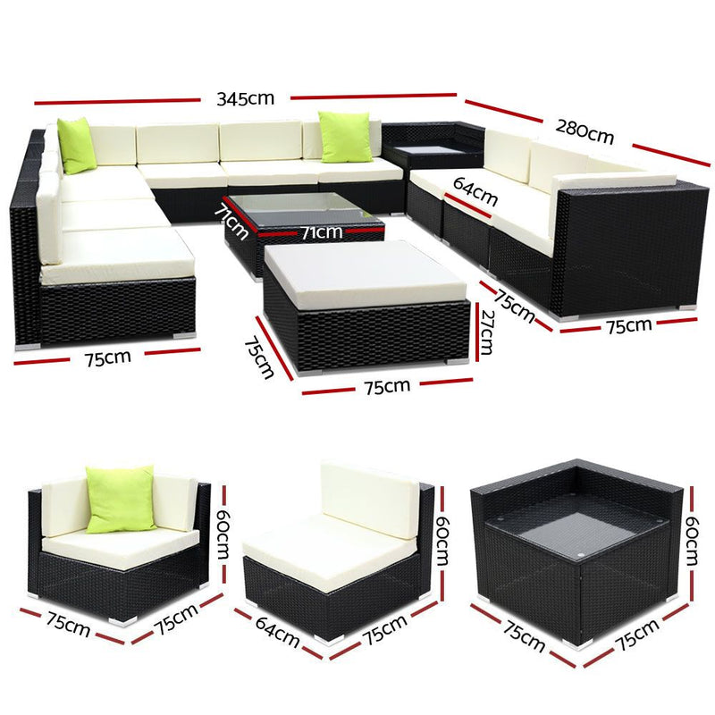 Gardeon 13PC Sofa Set with Storage Cover Outdoor Furniture Wicker - Coll Online