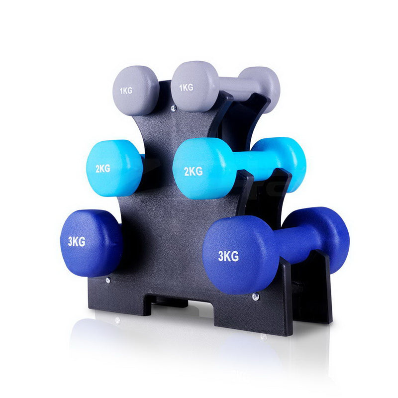 Everfit 6 Piece Dumbbell Weights Set 12kg with Stand - Coll Online