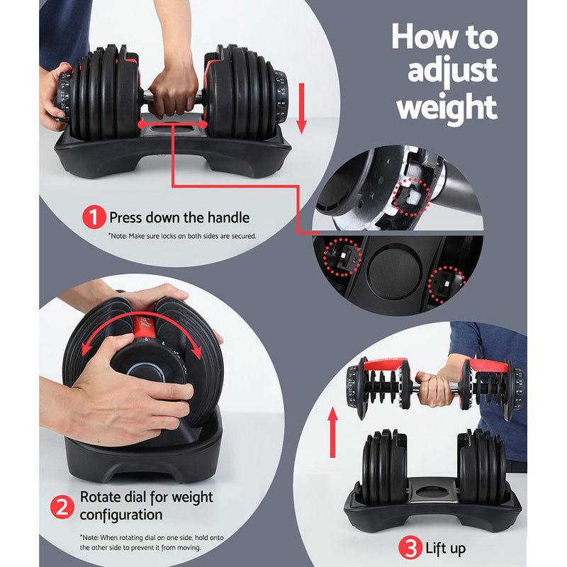 Everfit 24kg Adjustable Dumbbell Set Weight Dumbbells Plates Gym Exercise Fitness - Coll Online