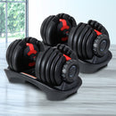 Everfit 2 x 24KG Adjustable Dumbbells Set Dumbbell Weight Plates Home Gym Exercise