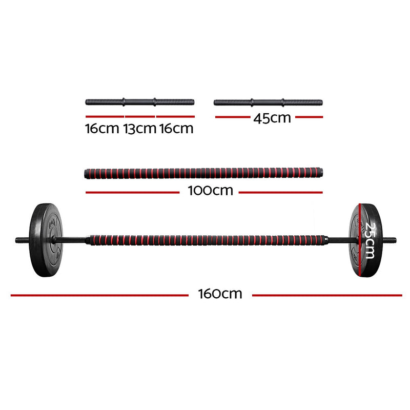 Everfit 12.5KG Barbell Set Weight Plates Bar Fitness Exercise Home Gym