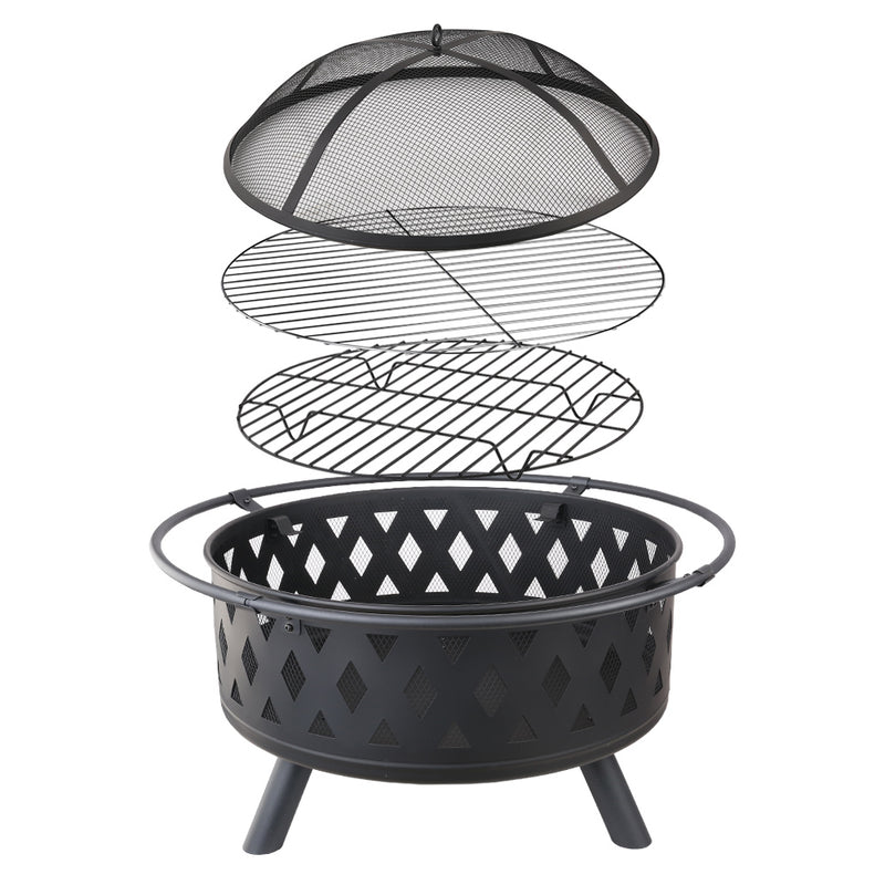 Grillz 32 Inch Portable Outdoor Fire Pit and BBQ - Black - Coll Online