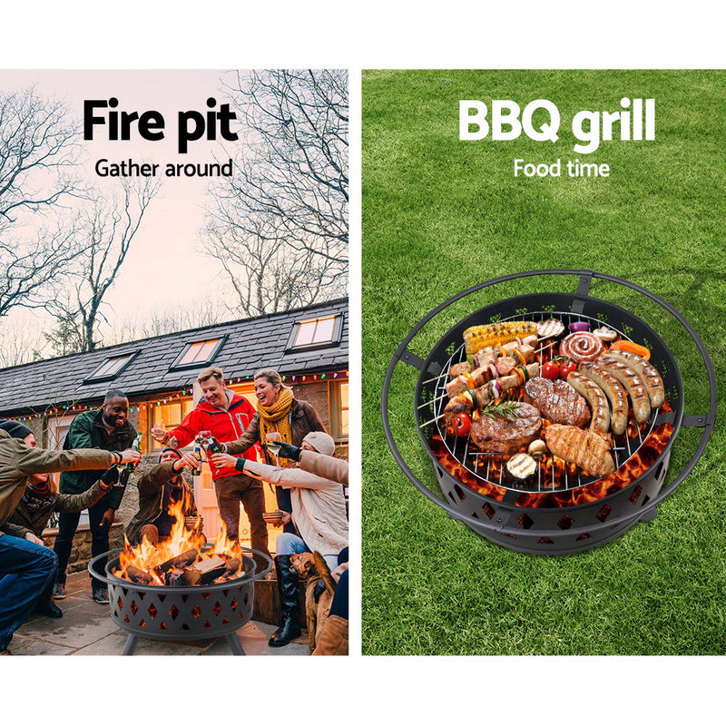 Grillz 32 Inch Portable Outdoor Fire Pit and BBQ - Black - Coll Online