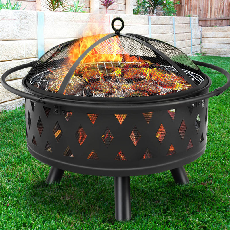 Grillz 32 Inch Portable Outdoor Fire Pit and BBQ - Black - Coll Online