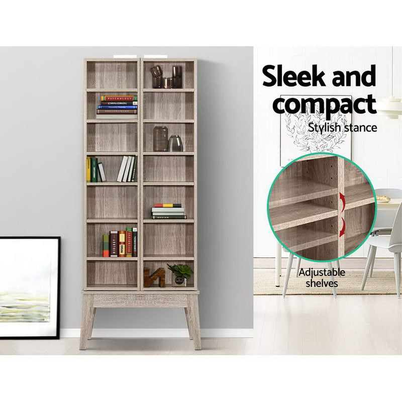 Artiss CD DVD Media Storage Display Shelf Folding Cabinet Bookshelf Bluray Rack Oak - Coll Online