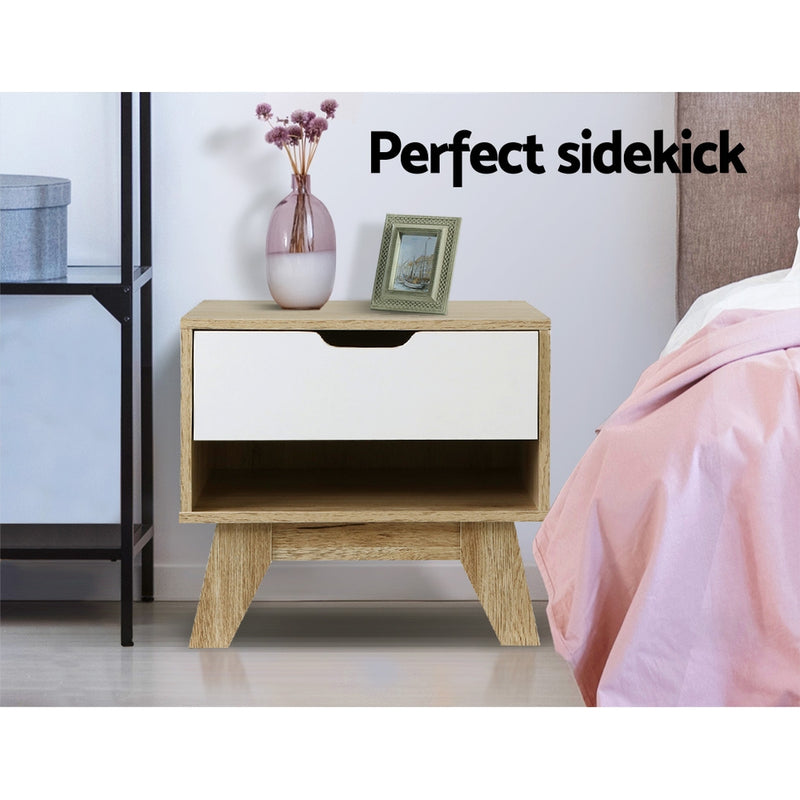 Artiss Bedside Table Drawer Nightstand Shelf Cabinet Storage Lamp Side Wooden - Coll Online