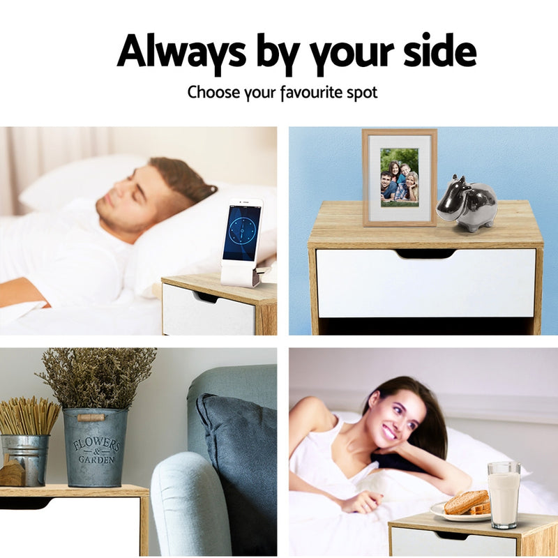 Artiss Bedside Table Drawer Nightstand Shelf Cabinet Storage Lamp Side Wooden - Coll Online