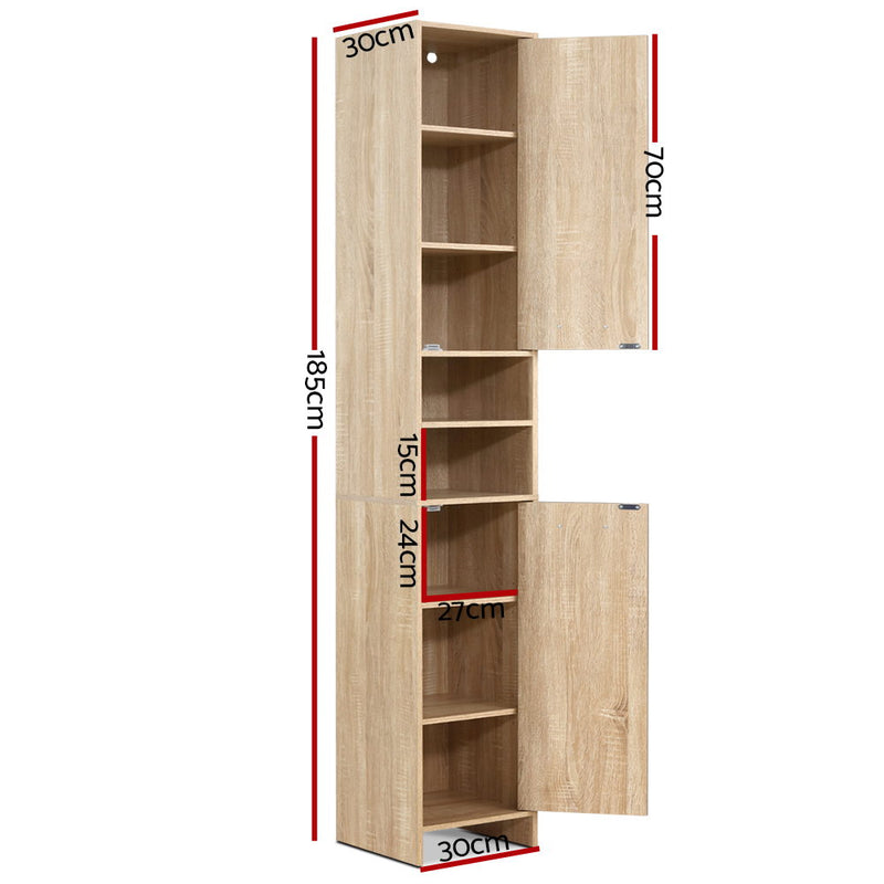 Artiss 185cm Bathroom Cabinet Tallboy Furniture Toilet Storage Laundry Cupboard Oak - Coll Online