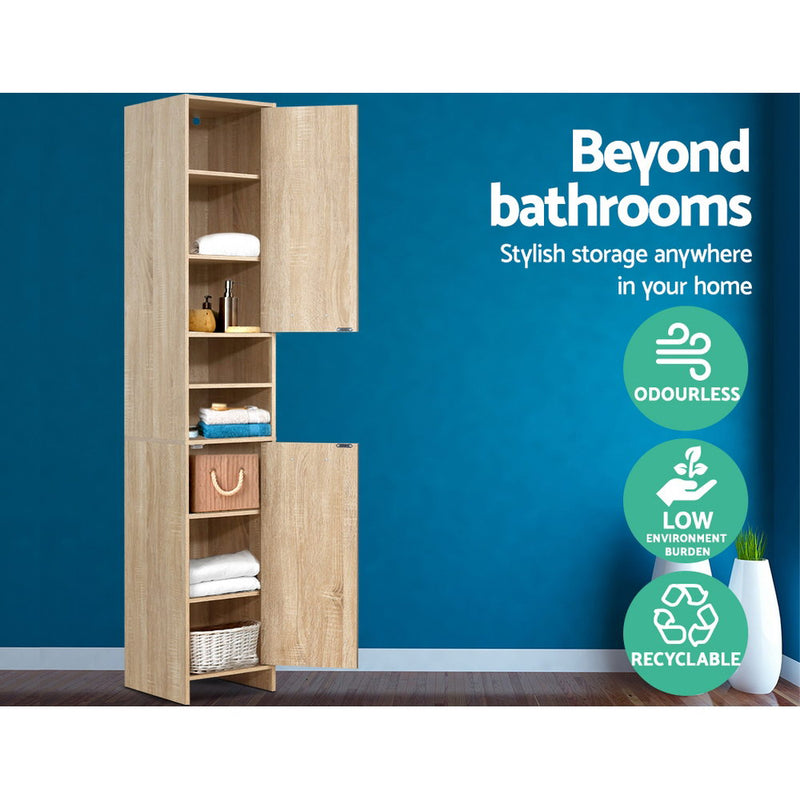 Artiss 185cm Bathroom Cabinet Tallboy Furniture Toilet Storage Laundry Cupboard Oak - Coll Online