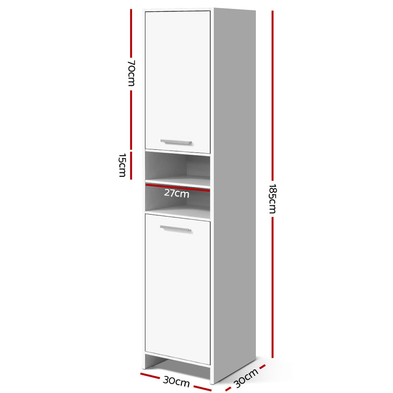 Artiss 185cm Bathroom Tallboy Toilet Storage Cabinet Laundry Cupboard Adjustable Shelf White - Coll Online
