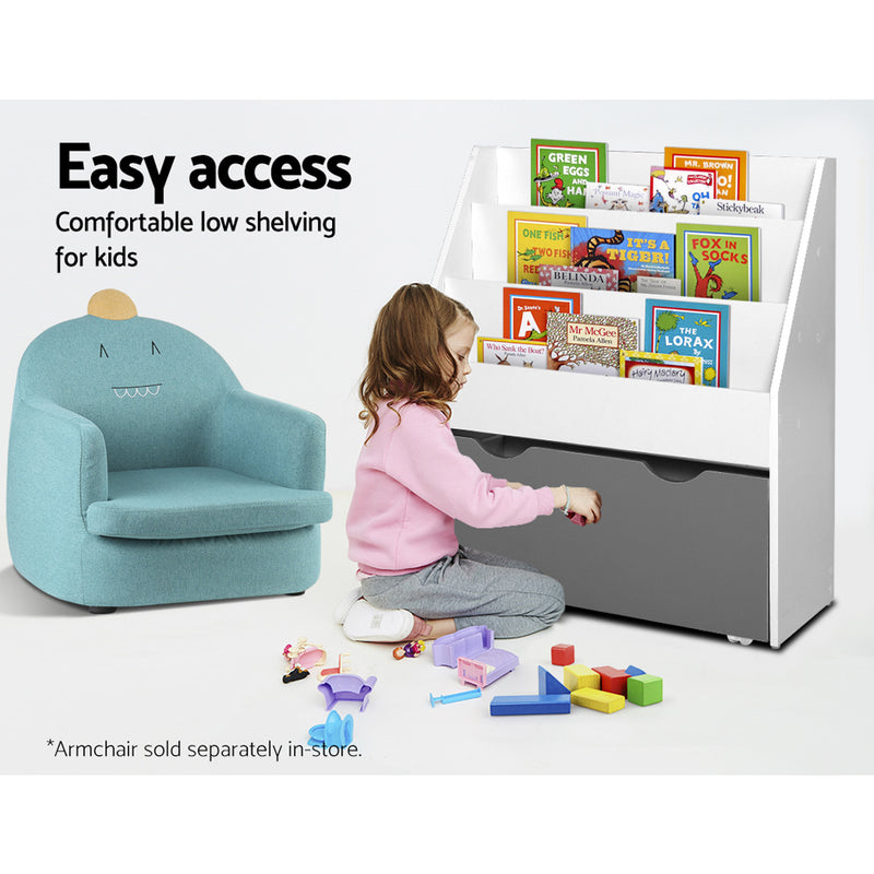 Keezi Kids Bookshelf Childrens Bookcase Organiser Storage Shelf Wooden White - Coll Online