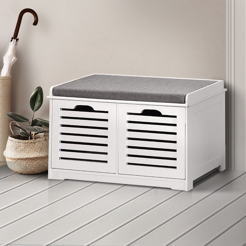 Artiss Fabric Shoe Bench with Drawers - White & Grey