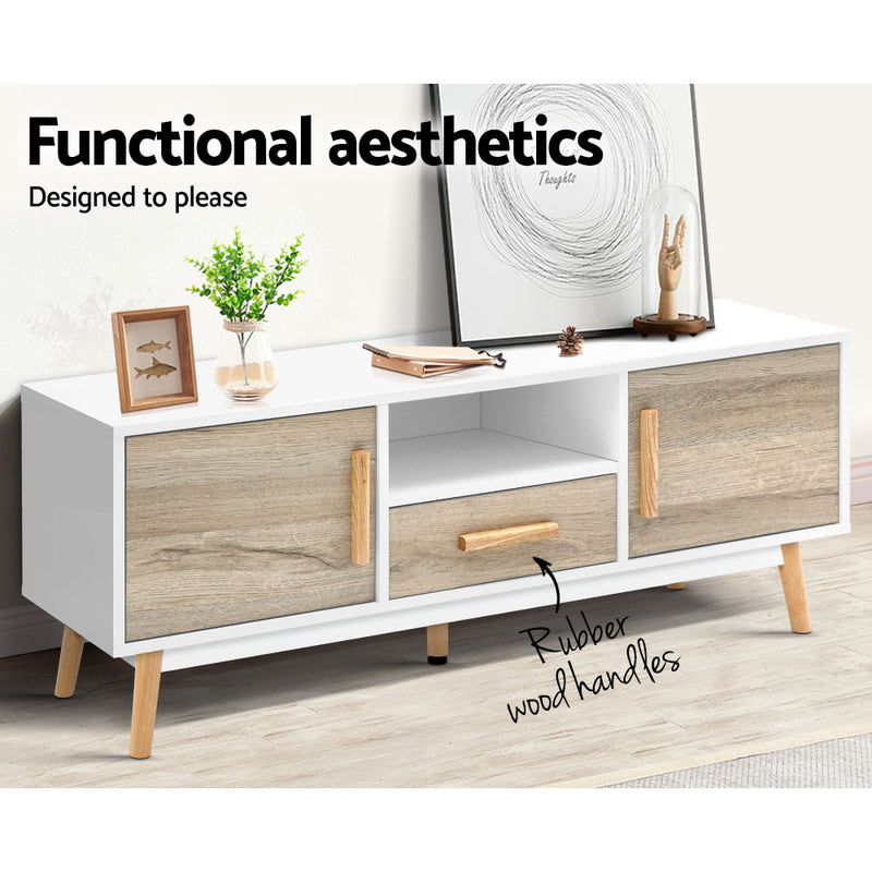 Artiss Wooden Entertainment Unit - White & Wood - Coll Online