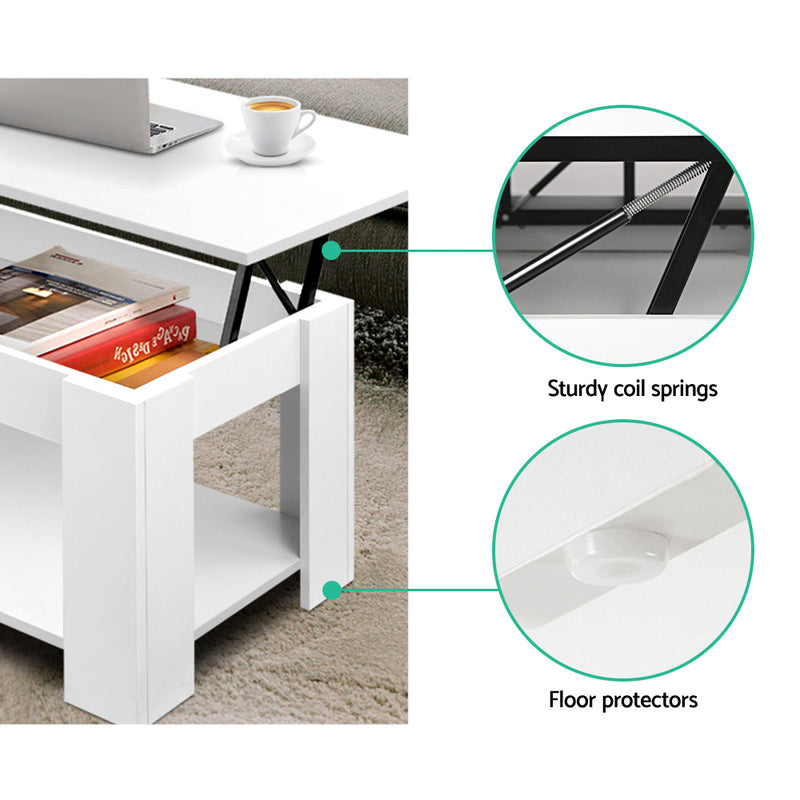 Artiss Lift Up Top Mechanical Coffee Table - White