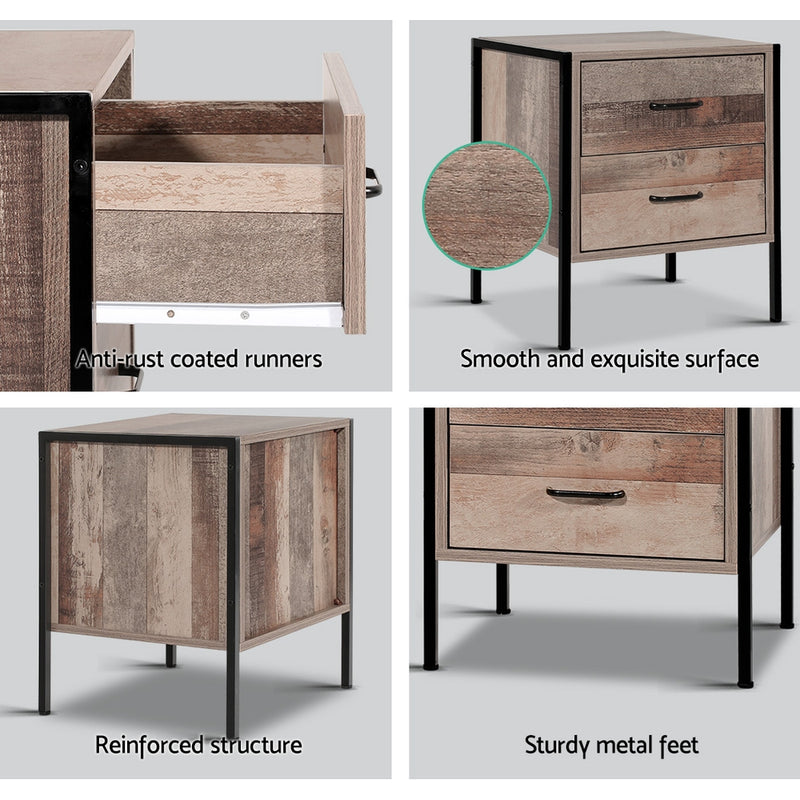 Artiss Bedside Table Drawers Nightstand Metal Oak - Coll Online