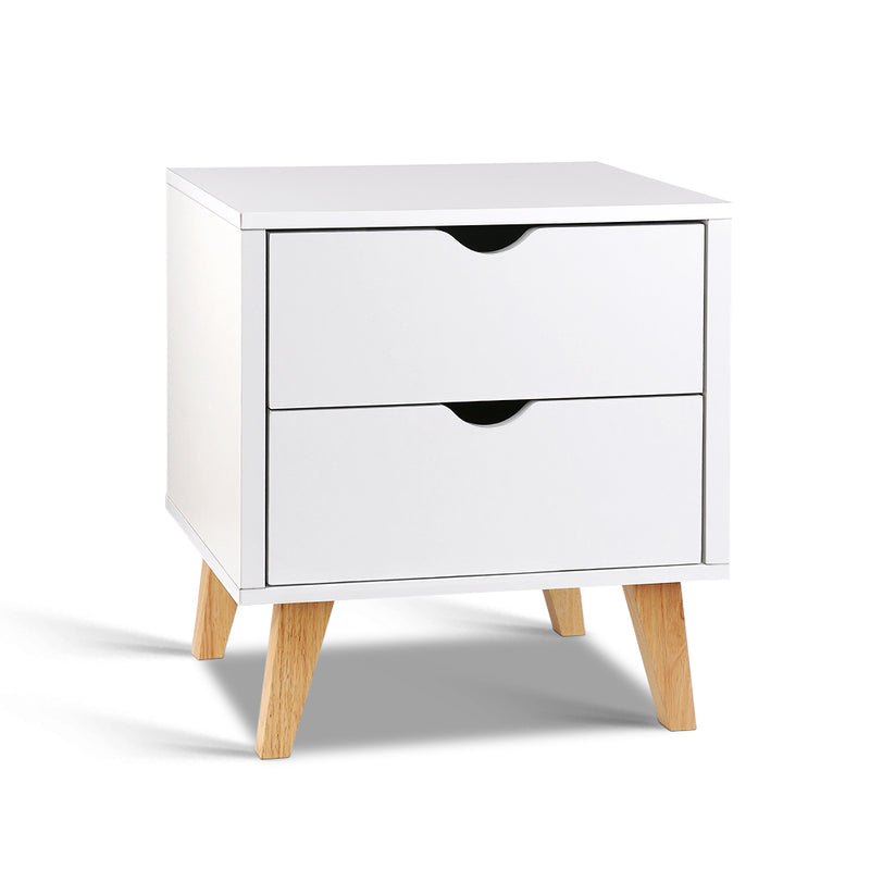 Artiss 2 Drawer Wooden Bedside Tables - White - Coll Online